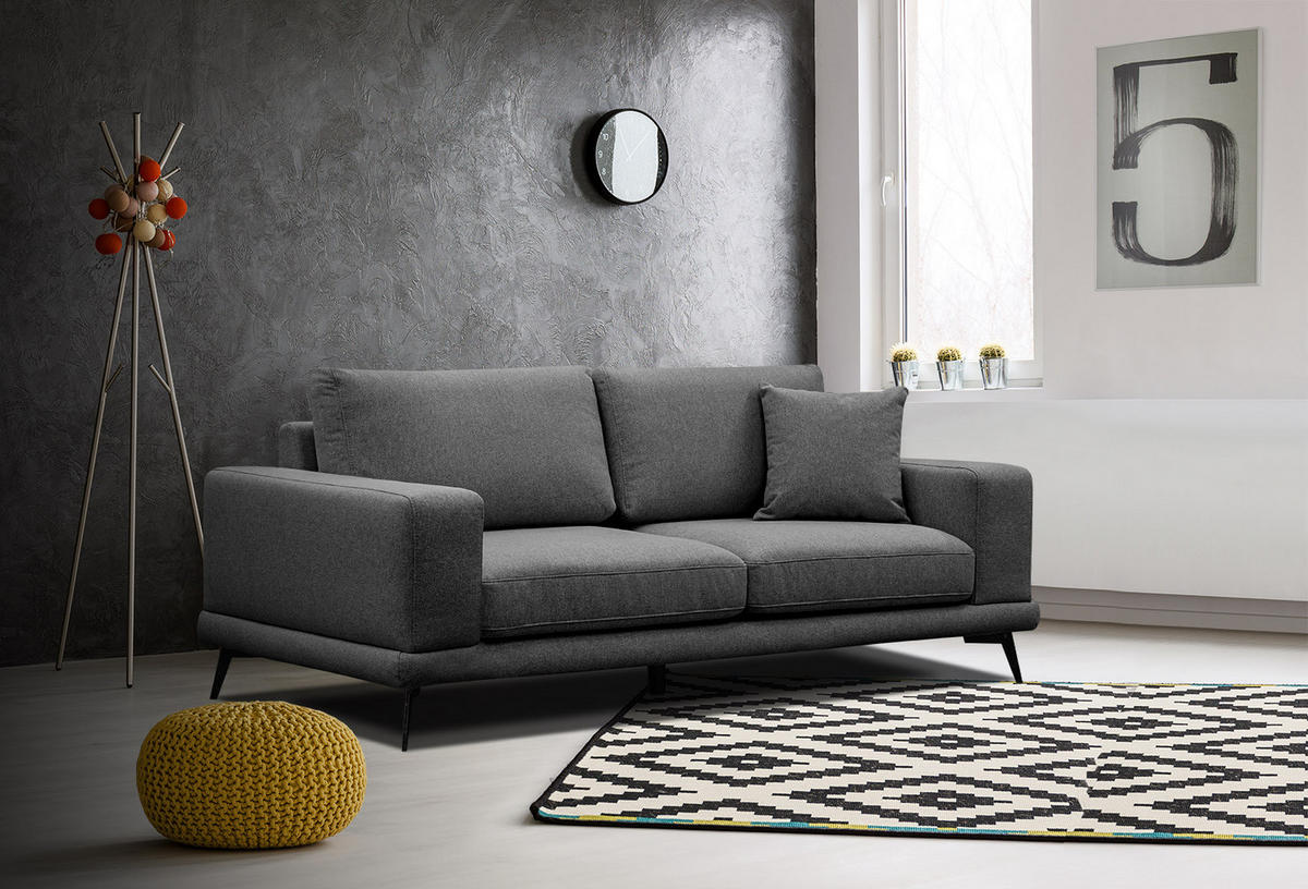 SOFA MEDIOLANE 2,5-Sitzer, schwarz - Schwarz, Holzwerkstoff/Textil (203/87/96cm) - Courtois Laville