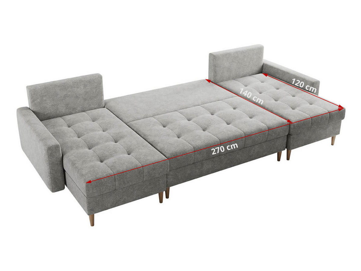 WOHNLANDSCHAFT Colin U Struktur Hellgrau - Hellgrau/Braun, Holz/Textil (290/75/140cm) - MKS