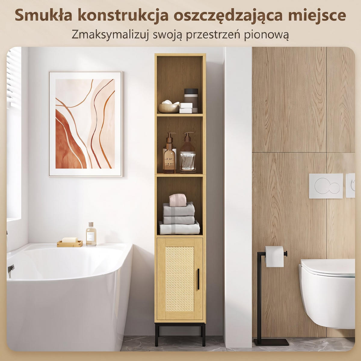 BADEZIMMERSCHRANK Spanplatte Stahl Naturholz - Schwarz/Naturfarben, Holzwerkstoff/Kunststoff (30/164/30cm) - HOMCOM