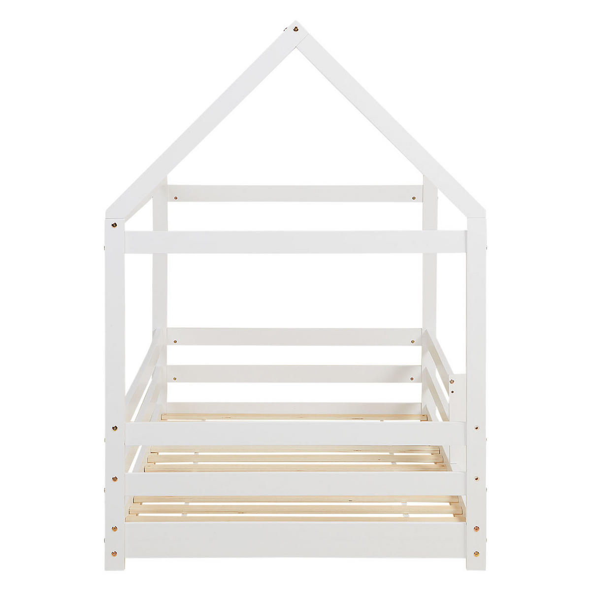 HAUSBETT 90/200 cm in Weiß mit Lattenrost Rausfallschutz - Weiß, Holz (90/200cm) - Homestyle4u