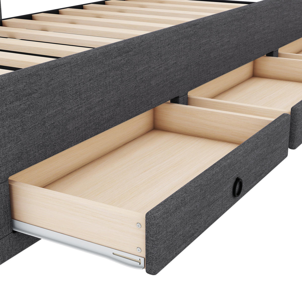 POLSTERBETT 90/200 cm Grau aus Leinen mit Ausziehbett - Grau, Textil (90/200cm) - OKMYHOME