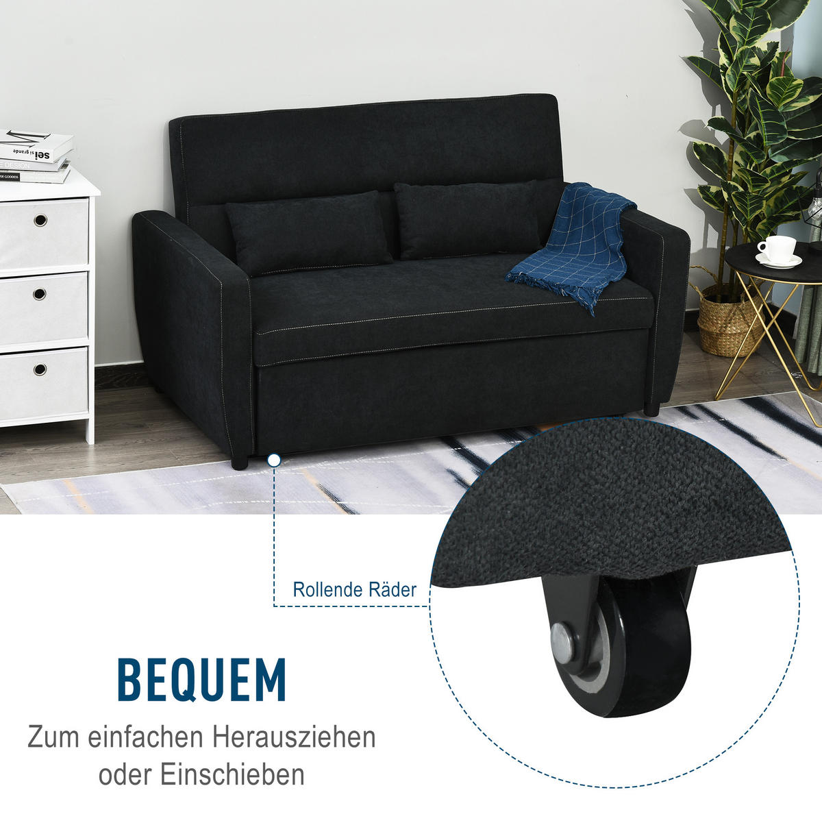 SCHLAFSOFA Samt mit Schlaffunktion, verstellbarer Rückenlehne 155/90/88,5 cm Schwarz - Schwarz, Textil (90/88.5/155cm) - Redom
