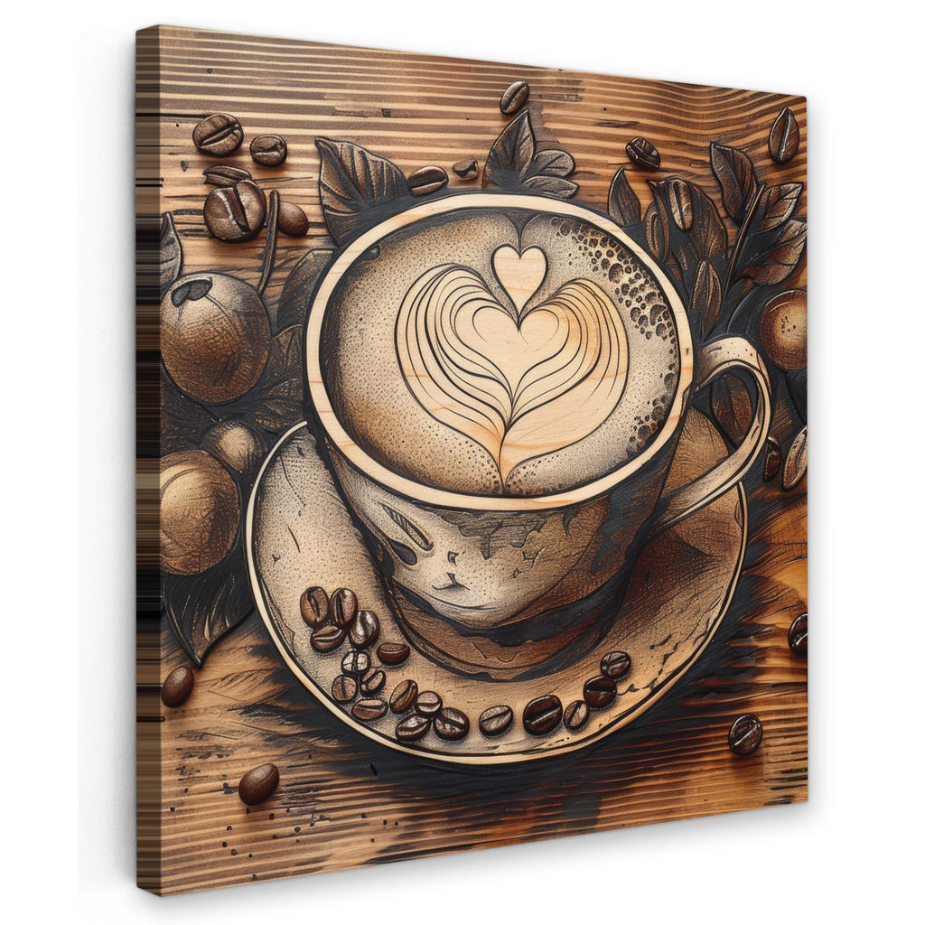 MuchoWow OBRAZ NA PLÁTNĚ Káva - Vintage - hnědá - šálek - dřevo 20x20 cm