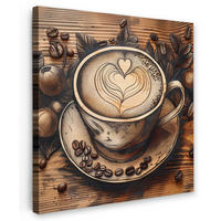 LEINWANDBILD Kaffee - Vintage - Braun - Tasse - Holz 20x20 cm - Braun, Textil (20/20cm) - MuchoWow