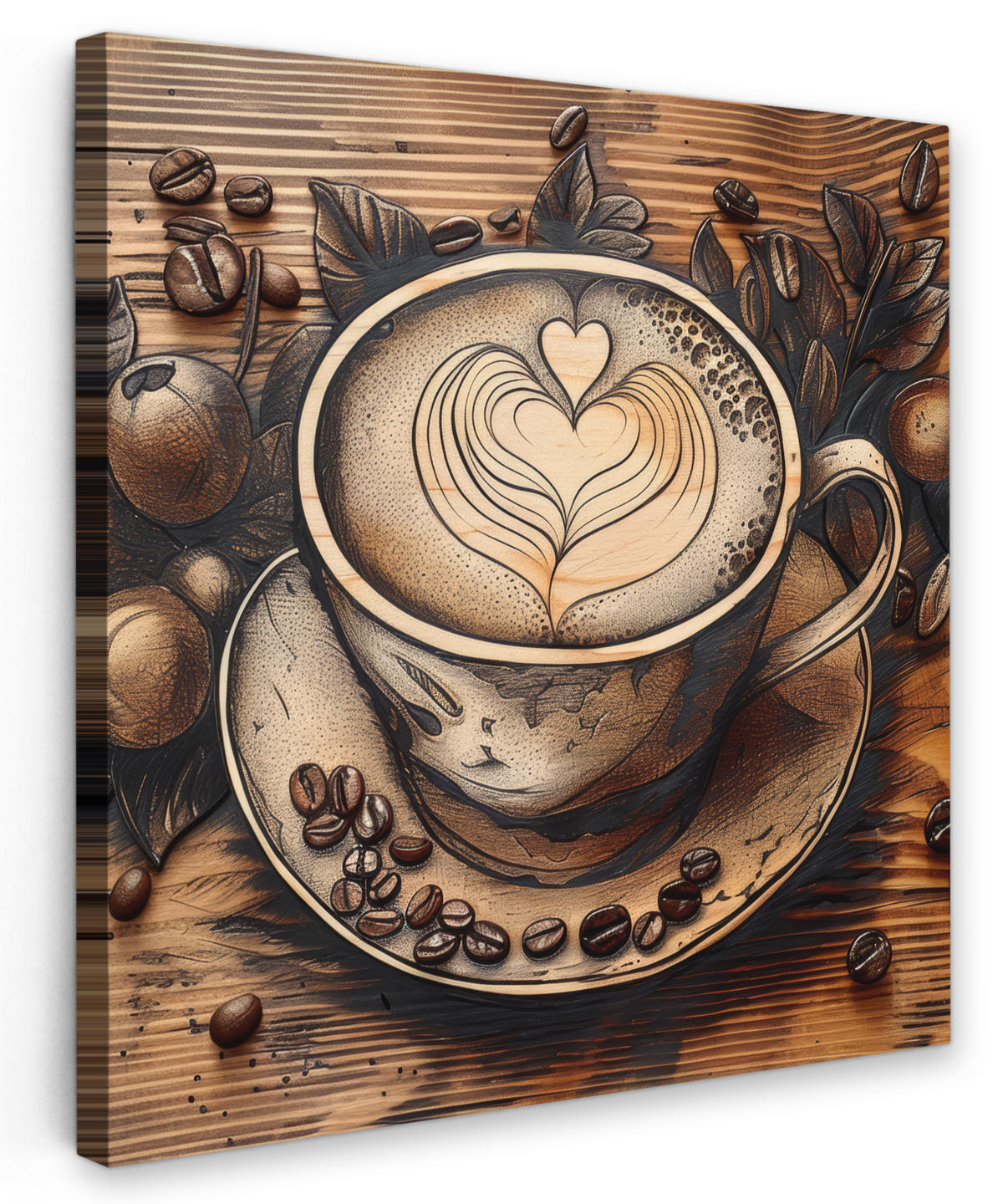 LEINWANDBILD Kaffee - Vintage - Braun - Tasse - Holz 20x20 cm - Braun, Textil (20/20cm) - MuchoWow