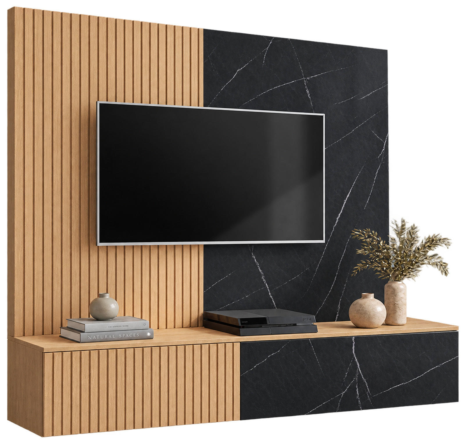 Inn.Furn Tv-Lowboard Eiche, Schwarz 160x148x35 cm