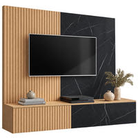 TV-LOWBOARD Cremona Eiche, Marmor schwarz 160 cm hängend, TV Unterschrank Set mit Wandpaneel - Eichefarben/Schwarz, Holzwerkstoff (160/148/35cm) - Inn.Furn