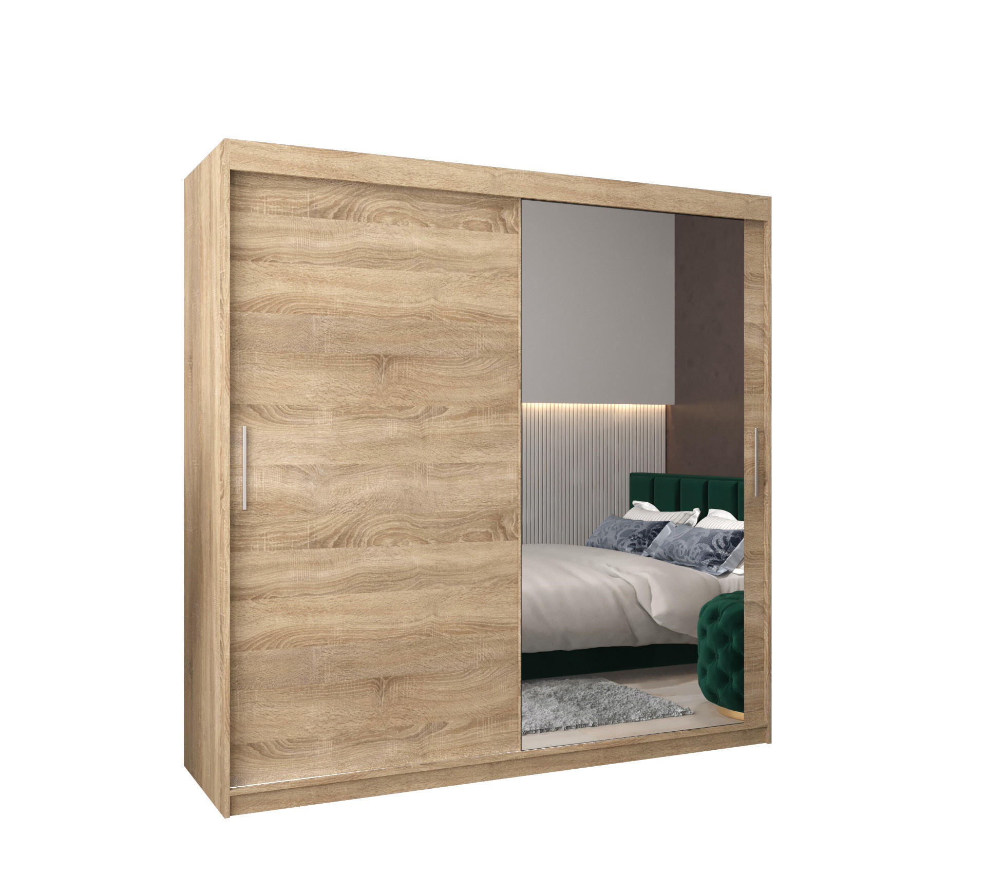 SCHWEBETÜRENSCHRANK 200/200/62 2-türig - Silberfarben/Sonoma Eiche, Holz/Kunststoff (200/200/62cm) - MÖBEL KRYSPOL