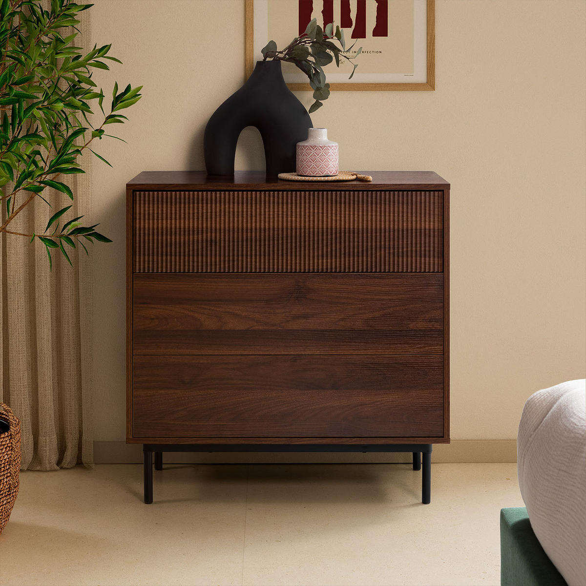 COMODA 80/80/40 Florida aspect de nuc comun - culoare nucă, compozit lemnos (80/80/40cm) - VS Venta-stock