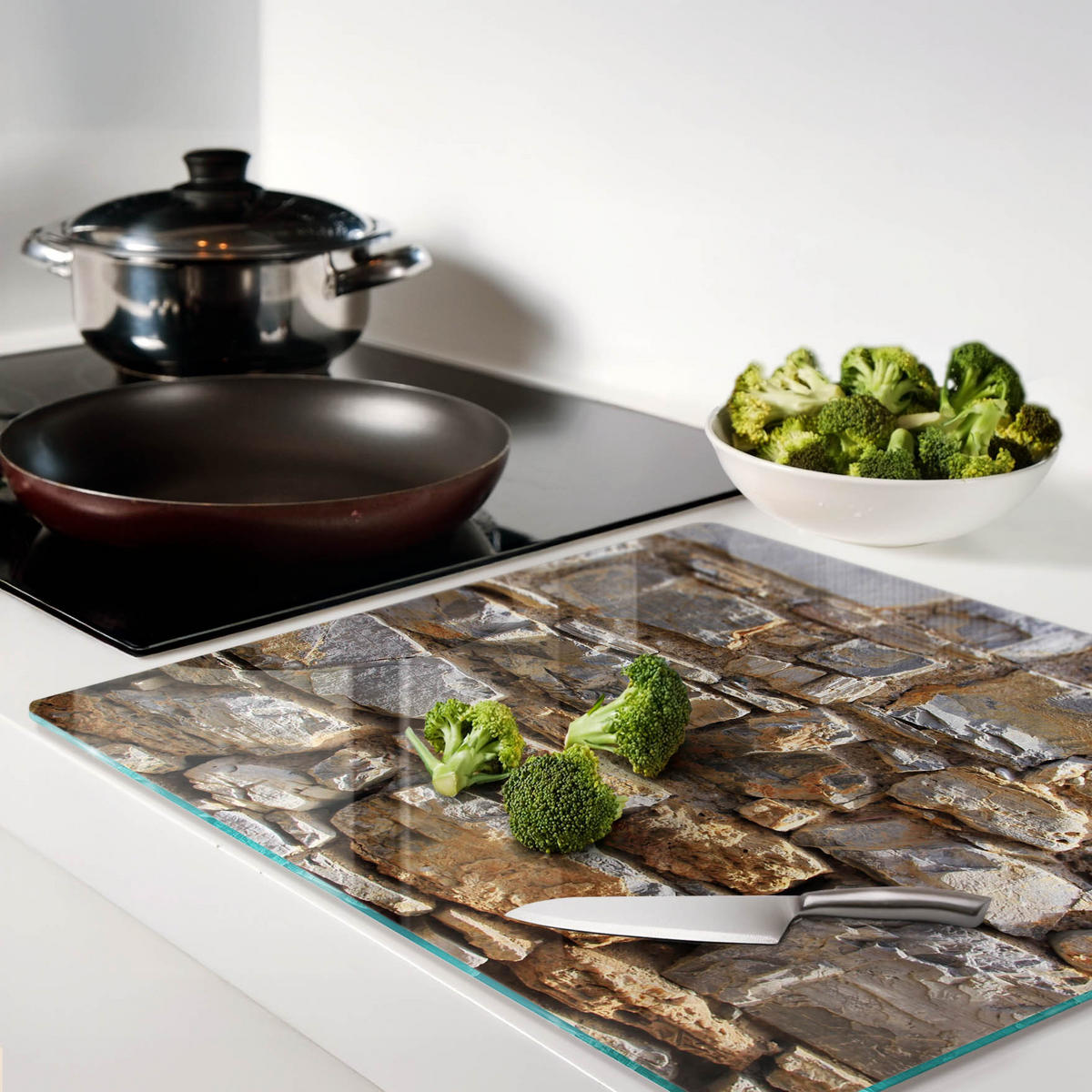 GLASPLATTE 60x52 cm Steinmauer - Braun, Glas (60/0.4/52cm) - TULUP