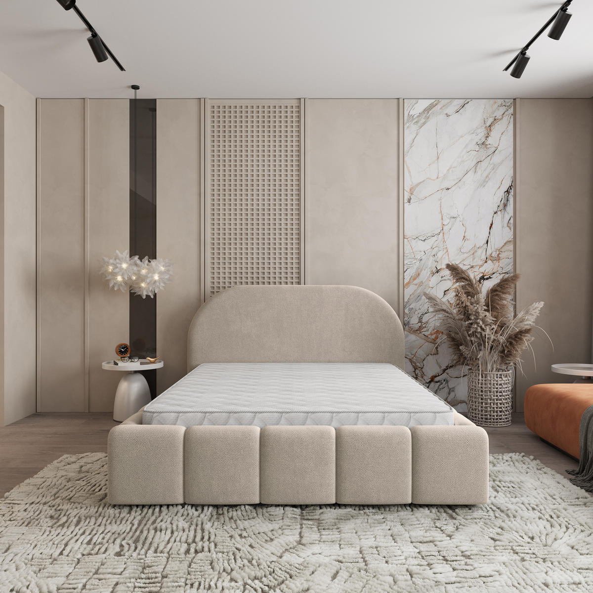 POLSTERBETT FLUSSO 180x200 cm mit Bettkästen - Beige - Beige, Holz (180/200cm) - MASSENO