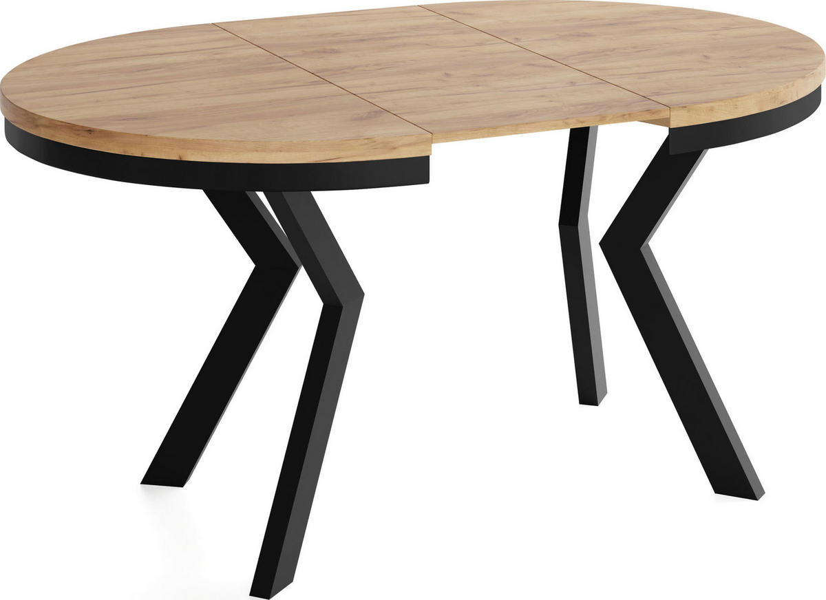 ESSTISCH Savio Neo rund ausziehbar verlängerbar, Eiche Braun 80-130/80/77 cm - Eiche Wotan/Schwarz, Holz/Holzwerkstoff (80/130/77cm) - WFL GROUP
