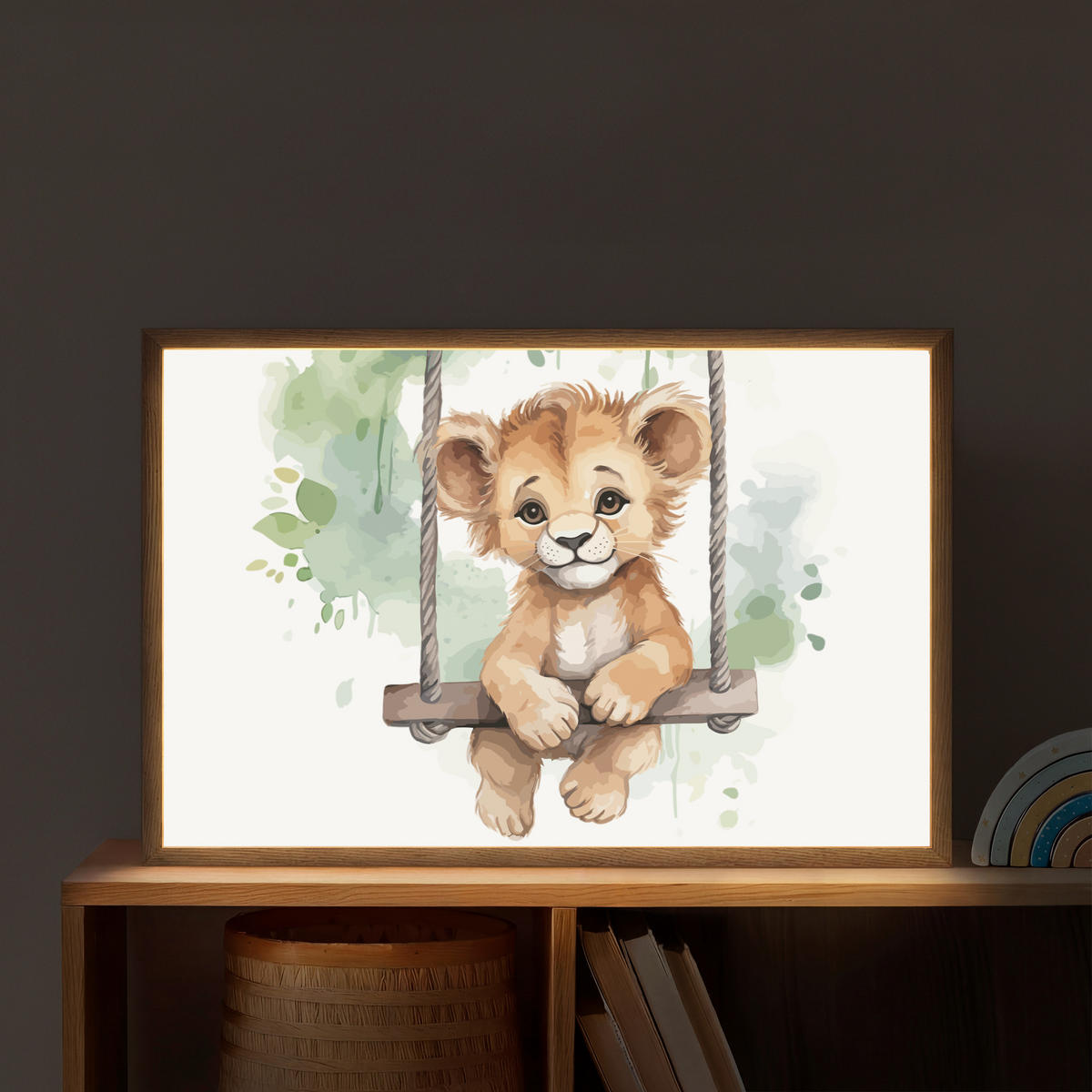 NACHTTISCHLAMPE MIT AKKU Löwe - Tier - Kinder - Dschungel 60x40 cm - Weiß, Holzwerkstoff (8/60/40cm) - OnlyWow