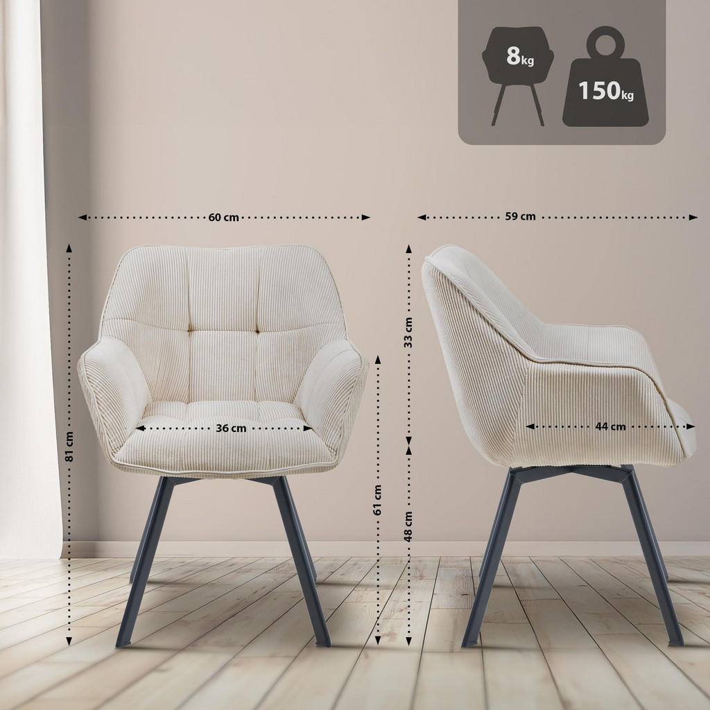 Thumbnail - CLP Armlehnenstuhl, Creme, Textil, 60x81x59 cm, Esszimmer, Stühle, Esszimmerstühle, Armlehnenstühle