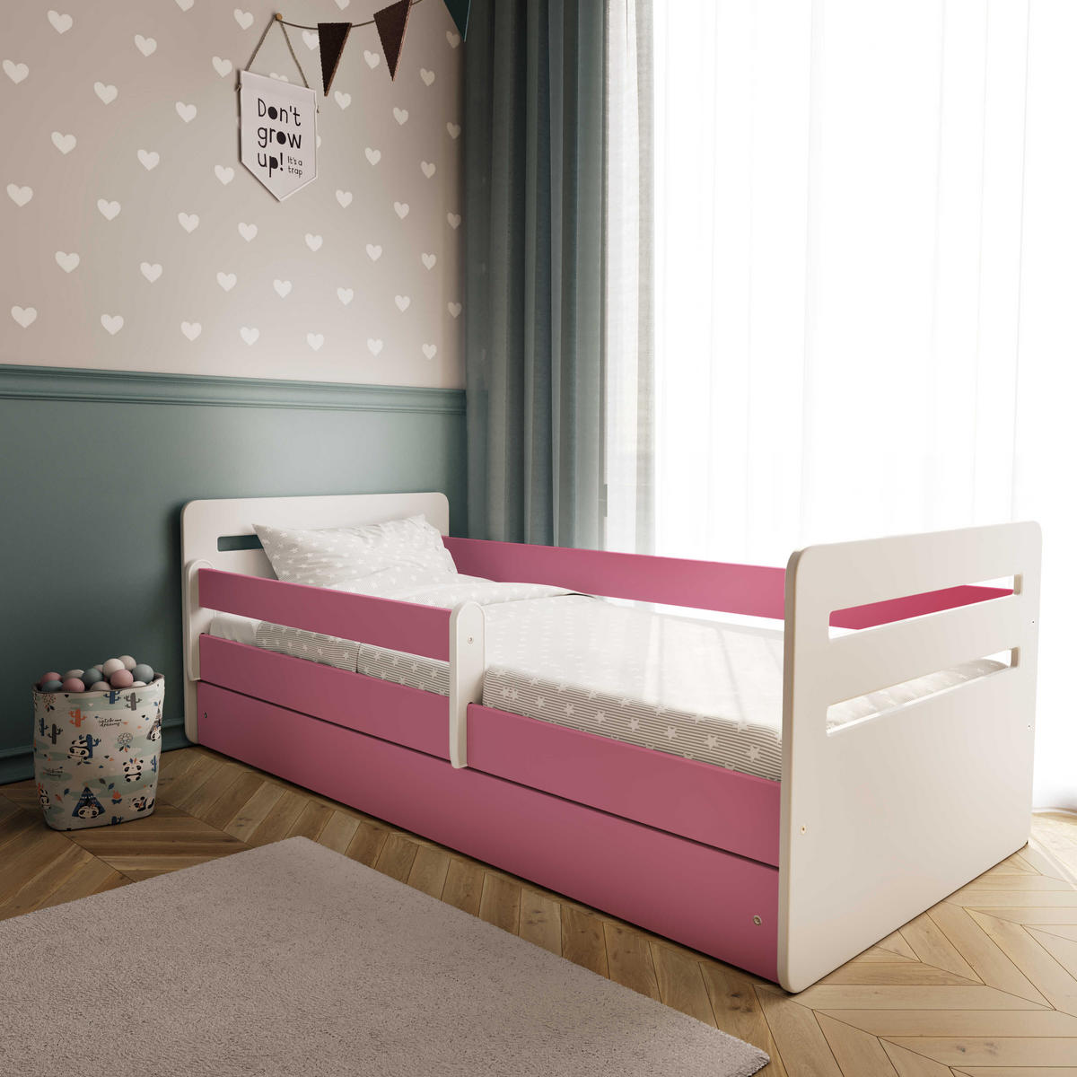 KINDERBETT Tomi mit Schublade ohne Matratze 90/65/144 - Rosa, Holzwerkstoff (80/140cm) - RAUMHIRSCH FURNITURE