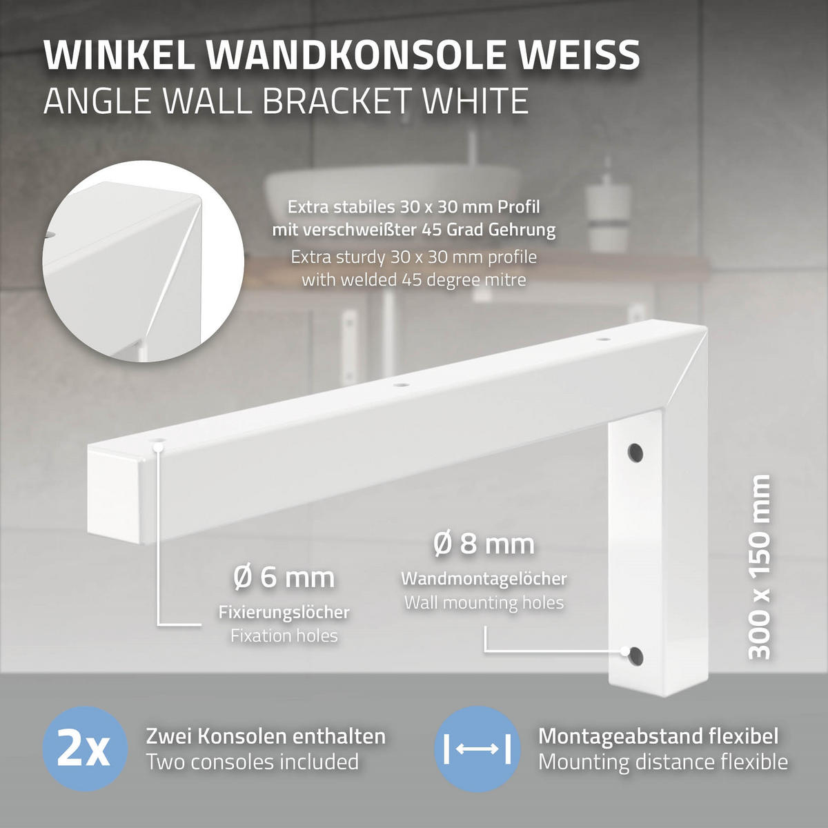 WANDHALTERUNG - Weiß, Metall (15/3/30cm) - ML-DESIGN