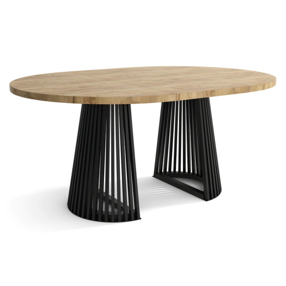 ESSZIMMERTISCH DUSTO, ausziehbarer Tisch Durchmesser:100 cm bis 200 cm, Wohnzimmertisch Farbe: CRAFT, mit Holzbeinen in Farbe Schwarz - Schwarz/Braun, Holzwerkstoff (100/100/79cm) - Sepro Meble