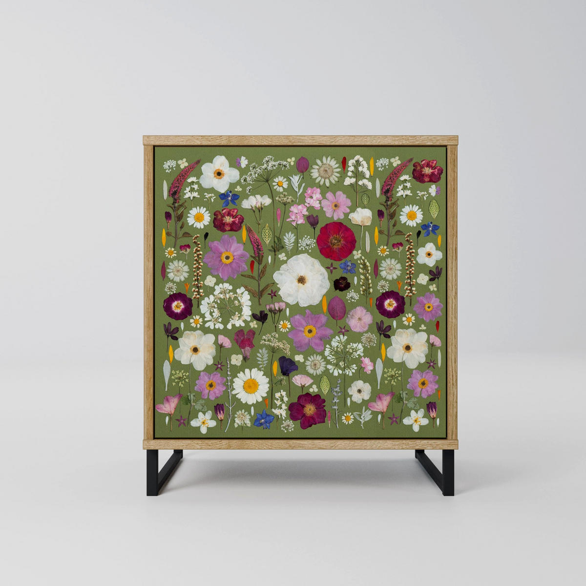 SIDEBOARD WILD GARDEN, Eichefarben, 57,5x42x75,5 cm, Goldfarbene Metallfüße - Eichefarben/Goldfarben, Holzwerkstoff/Metall (57.5/75.5/42cm) - SpaceRebels