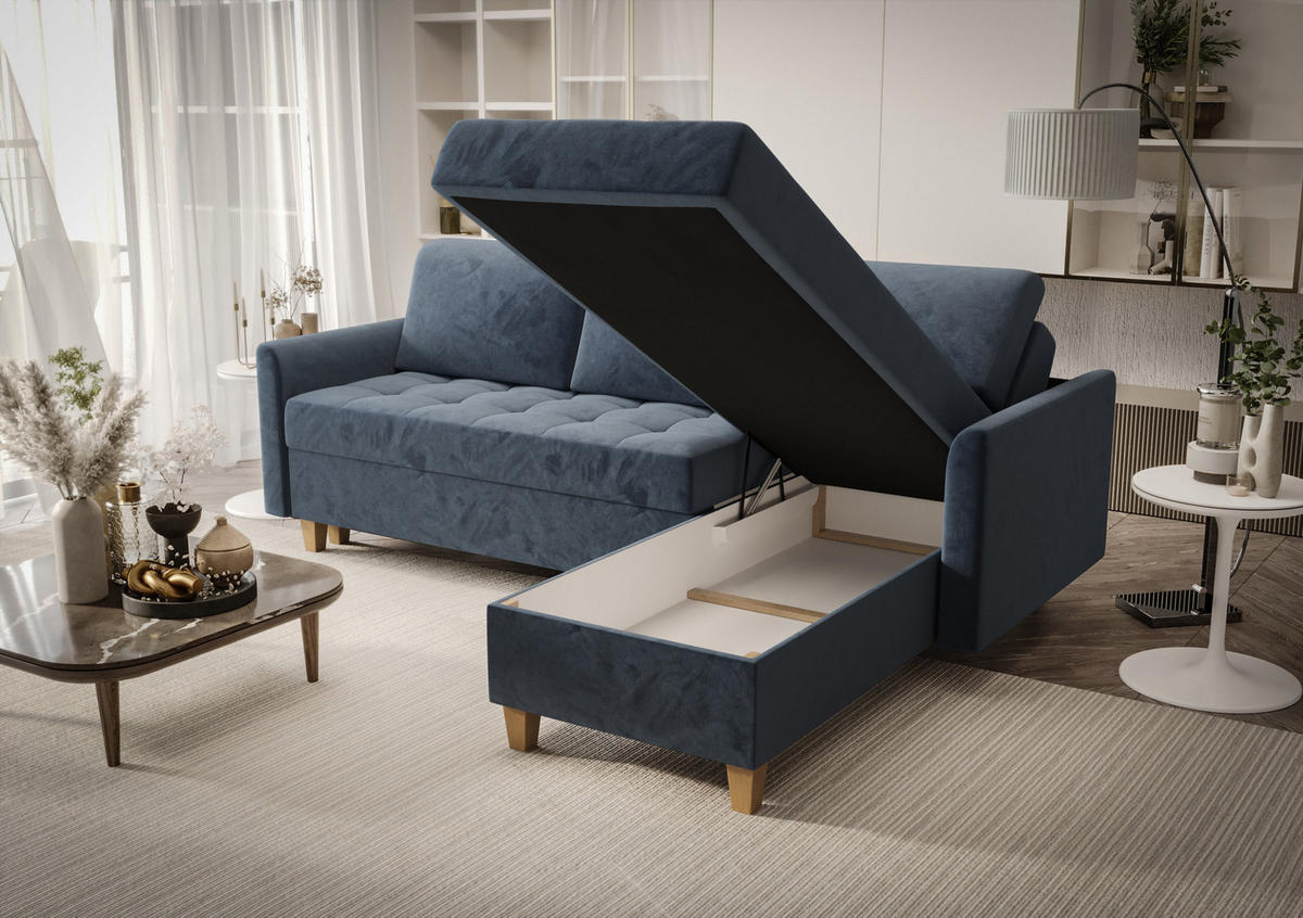 ECKSOFA KONGO RBN08, Eckcouch in L-Form mit Schlaffunktion, Farbe: Schwarz, Kunstleder, Ottomane Rechts - Schwarz, Textil (240/180cm) - O-Sofa