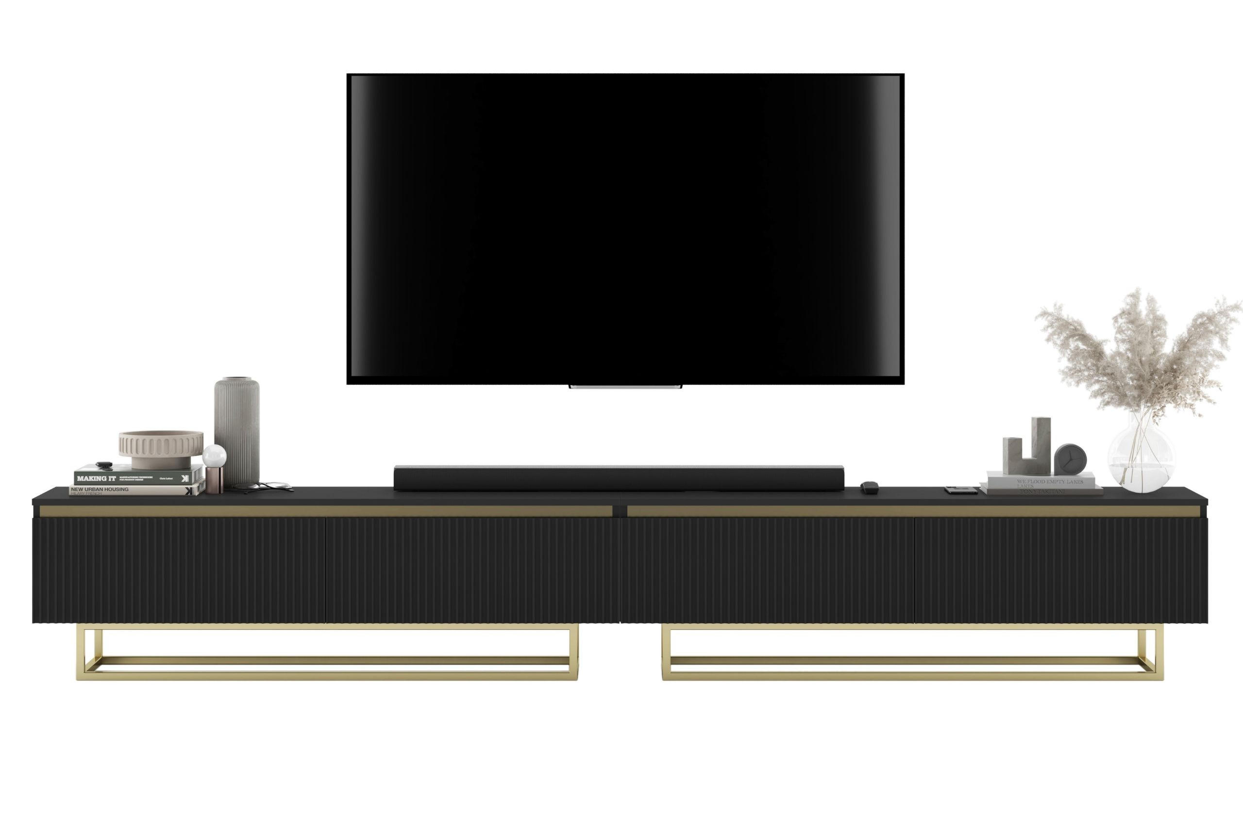 TV-LOWBOARD 2-er Set Selene Glamour Schwarz Matt mit Metallrahmen 140 cm - Goldfarben/Schwarz, Holzwerkstoff/Metall (280/44/35cm) - Meble Lindner