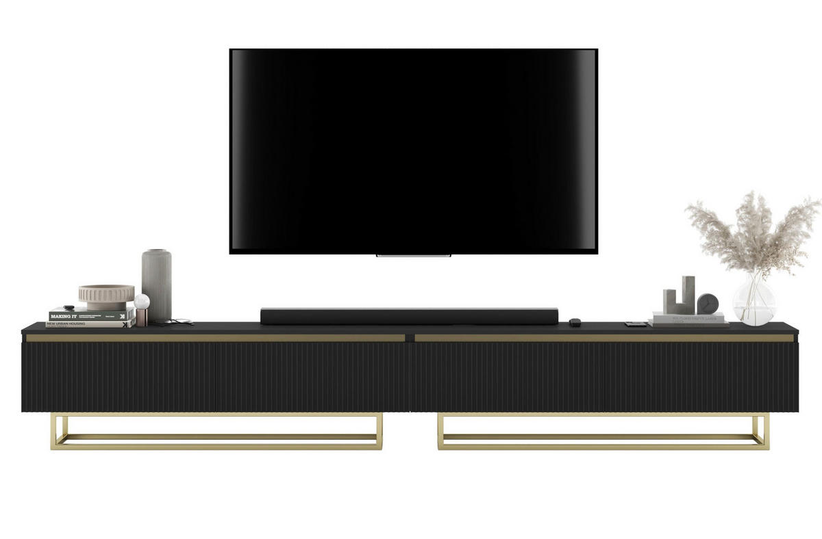 TV-LOWBOARD 2-er Set Selene Glamour Schwarz Matt mit Metallrahmen 140 cm - Goldfarben/Schwarz, Holzwerkstoff/Metall (280/44/35cm) - Meble Lindner