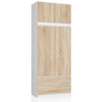 KLEIDERSCHRANK Weiß, Eiche Sonoma 234/90/51 - Weiß/Sonoma Eiche, Holzwerkstoff (90/234/51cm) - RAUMHIRSCH FURNITURE