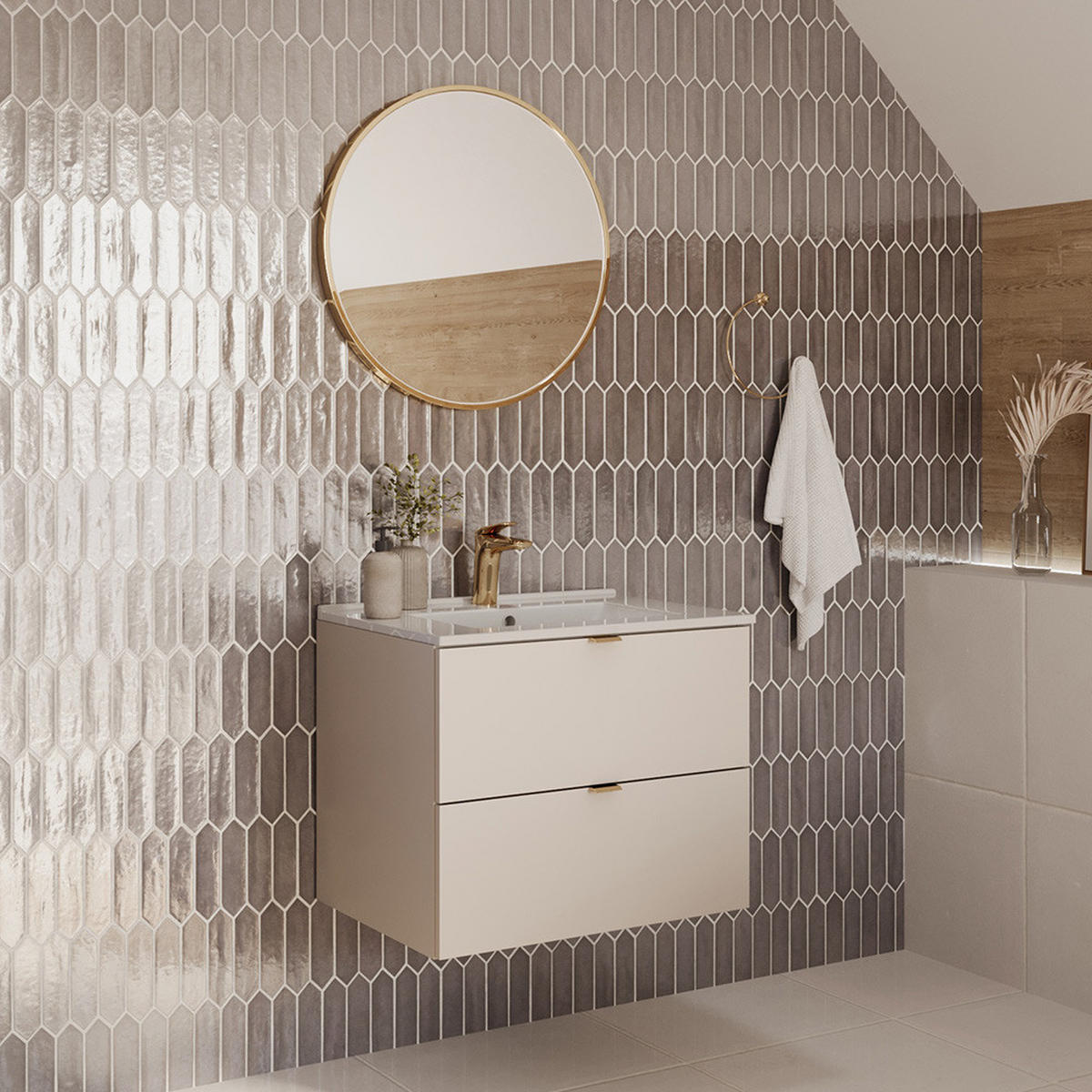 WASCHBECKENSCHRANK Durango-56 - Beige, Holzwerkstoff (60/50/46cm) - Lomado