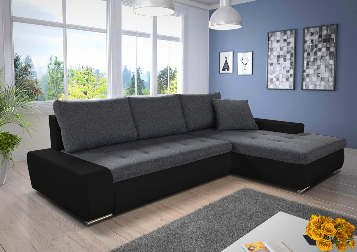 ECKSOFA Faris, Seite: Rechts - Dunkelgrau/Schwarz, Holz/Textil (266/184cm) - Sofnet