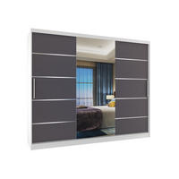 SCHWEBETÜRENSCHRANK Verona MBP, Weiß/Grau Matt, 232 cm, mit Spiegel - Grau, Holz (232/216/60cm) - B BELINI GROUP