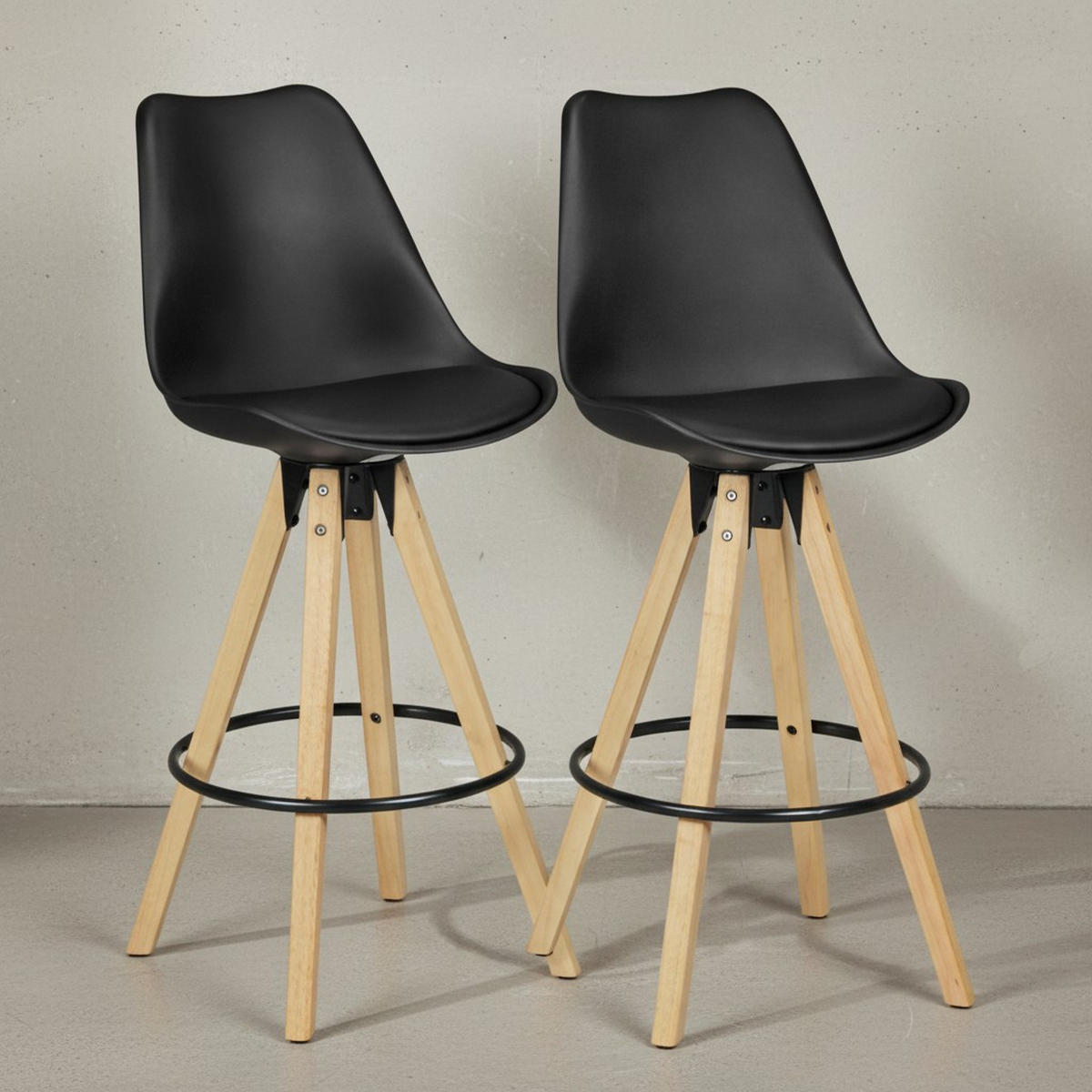 BARHOCKER Set - Ergonomisch Sitzschale, Holzbeine, Schwarz 45x45x113 cm - Beige/Schwarz, Holz/Kunststoff (45/113/45cm) - KADIMA DESIGN