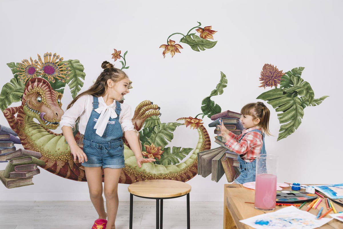 WANDAUFKLEBER 60x90cm - Dino der Leser - Multicolor, Kunststoff (60/90/0.1cm) - Wallfluent