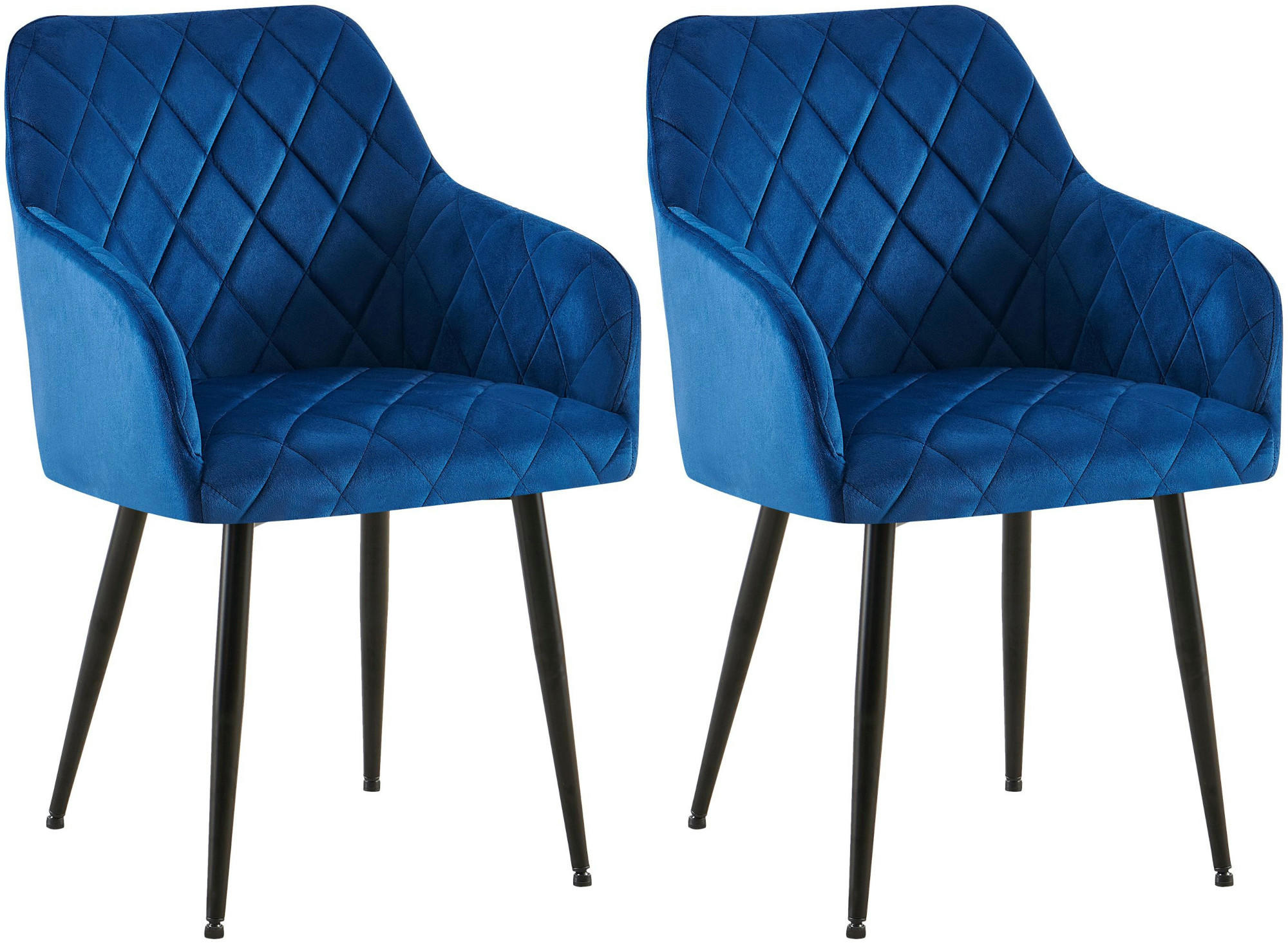 ARMLEHNENSTUHL 2er Set Samt Dunkelblau - Schwarz/Dunkelblau, Textil (53/83/61cm) - CLP