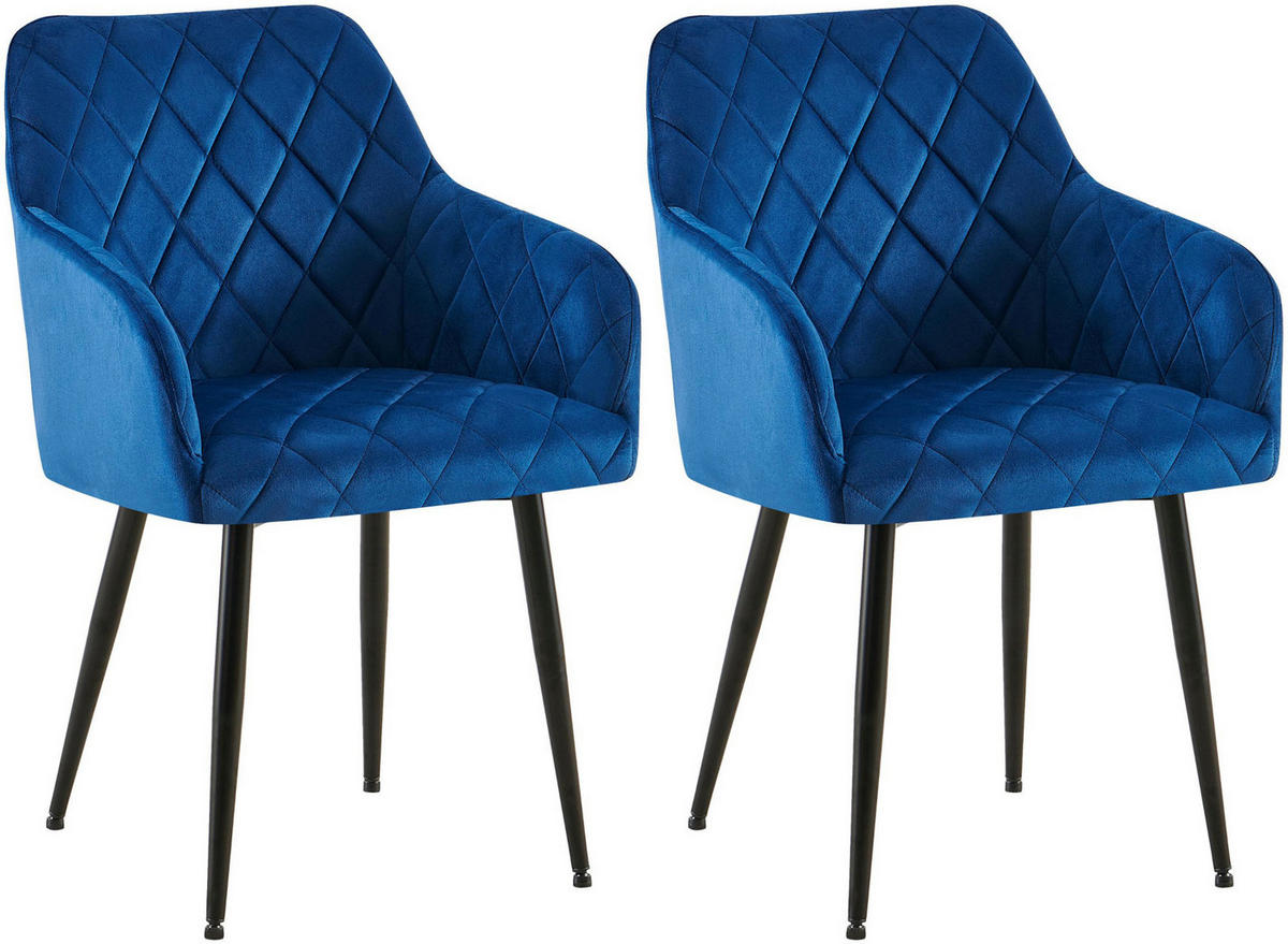ARMLEHNENSTUHL 2er Set Samt Dunkelblau - Schwarz/Dunkelblau, Textil (53/83/61cm) - CLP