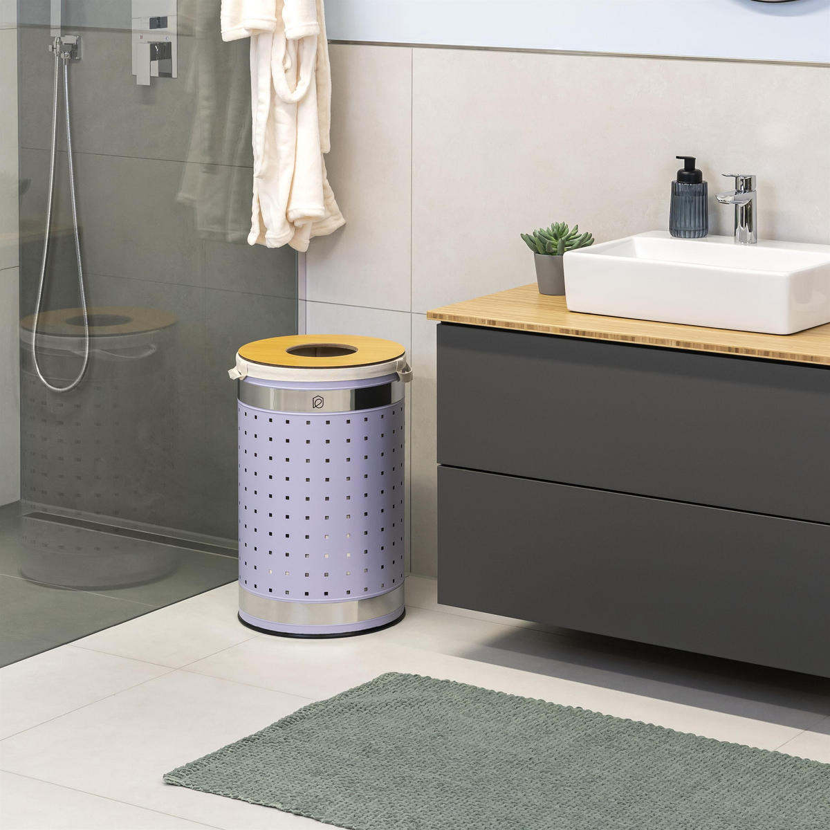 WÄSCHETONNE 50 Liter, lila - Lila, Metall (35.5/57.5/35.5cm) - eluno