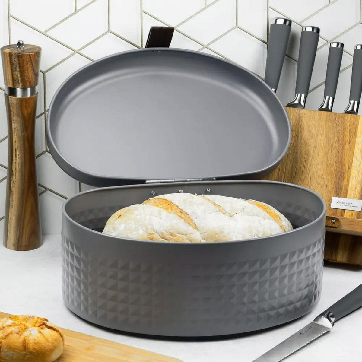 BROTKASTEN Grau 36/24/18.5 cm KB7578 - Grau, Metall (24/18.5/36cm) - Klausberg 