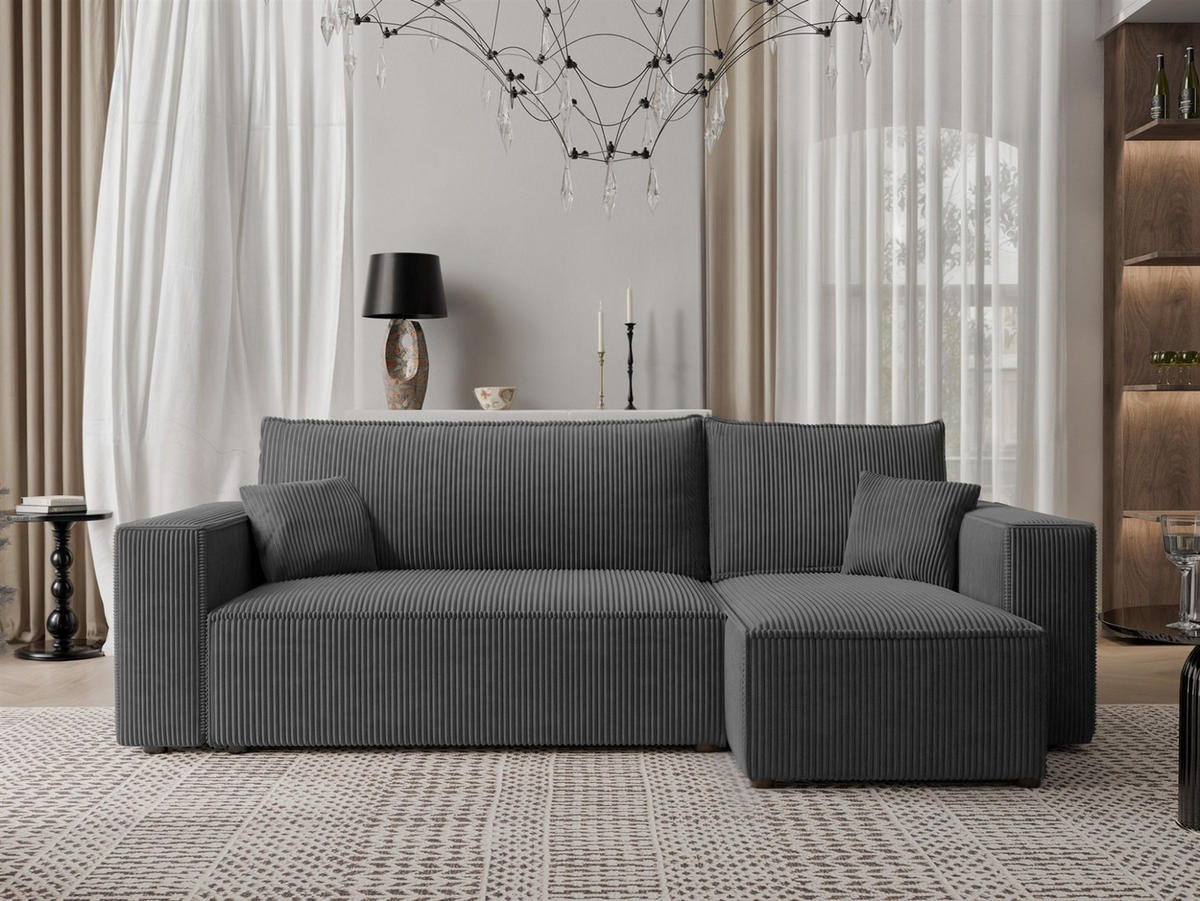 ECKSOFA Adara Mit Schlaffunktion - Dunkelgrau, Holzwerkstoff/Textil (145/244cm) - Fun Möbel