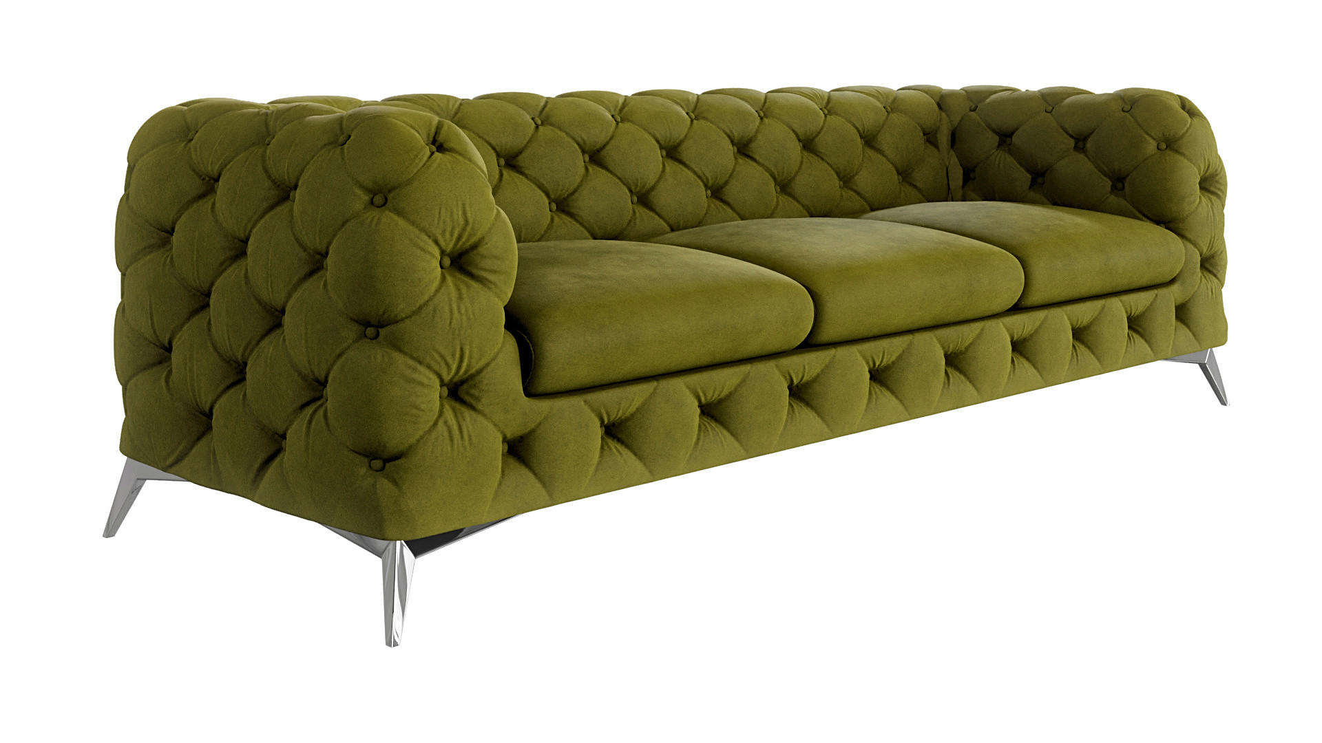 CHESTERFIELD-SOFA 3-Sitzer Laura Olive Samt - Silberfarben/Olivgrün, Holz/Textil (243/75/100cm) - S-Style Möbel