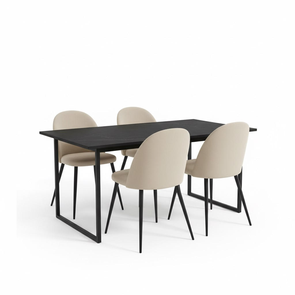 ESSGRUPPE 5-TLG. Tilst Schwarz, Beige - Beige, Holzwerkstoff/Textil (160/74/90cm) - ebuy24