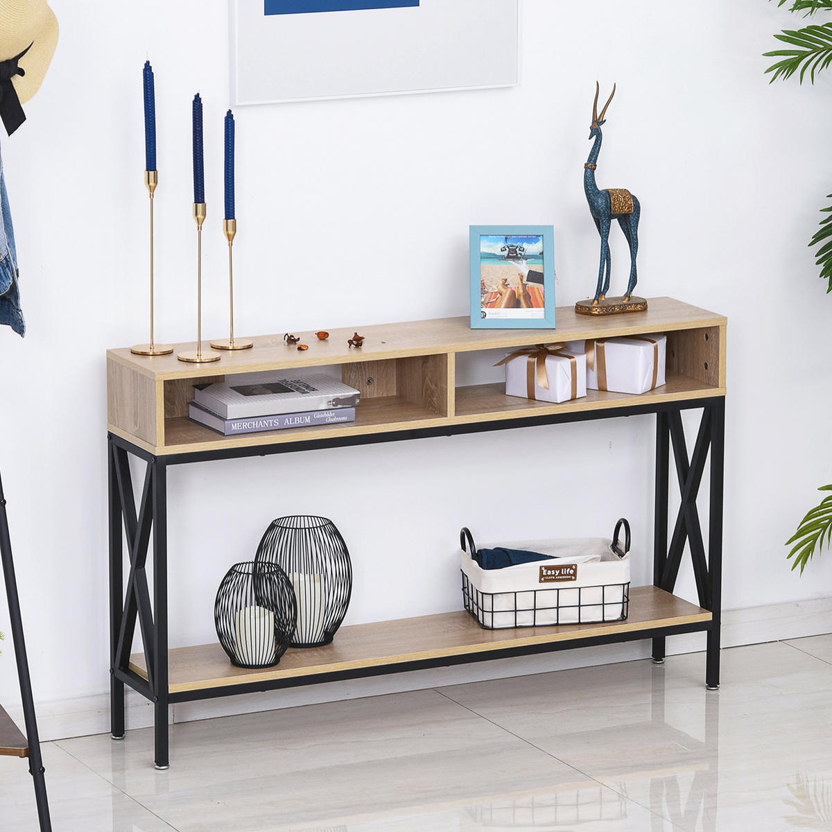 KONSOLENTISCH DE-16807 Holzoptik & Schwarz - Beige, Holzwerkstoff (120/23/75cm) - ComfortXL