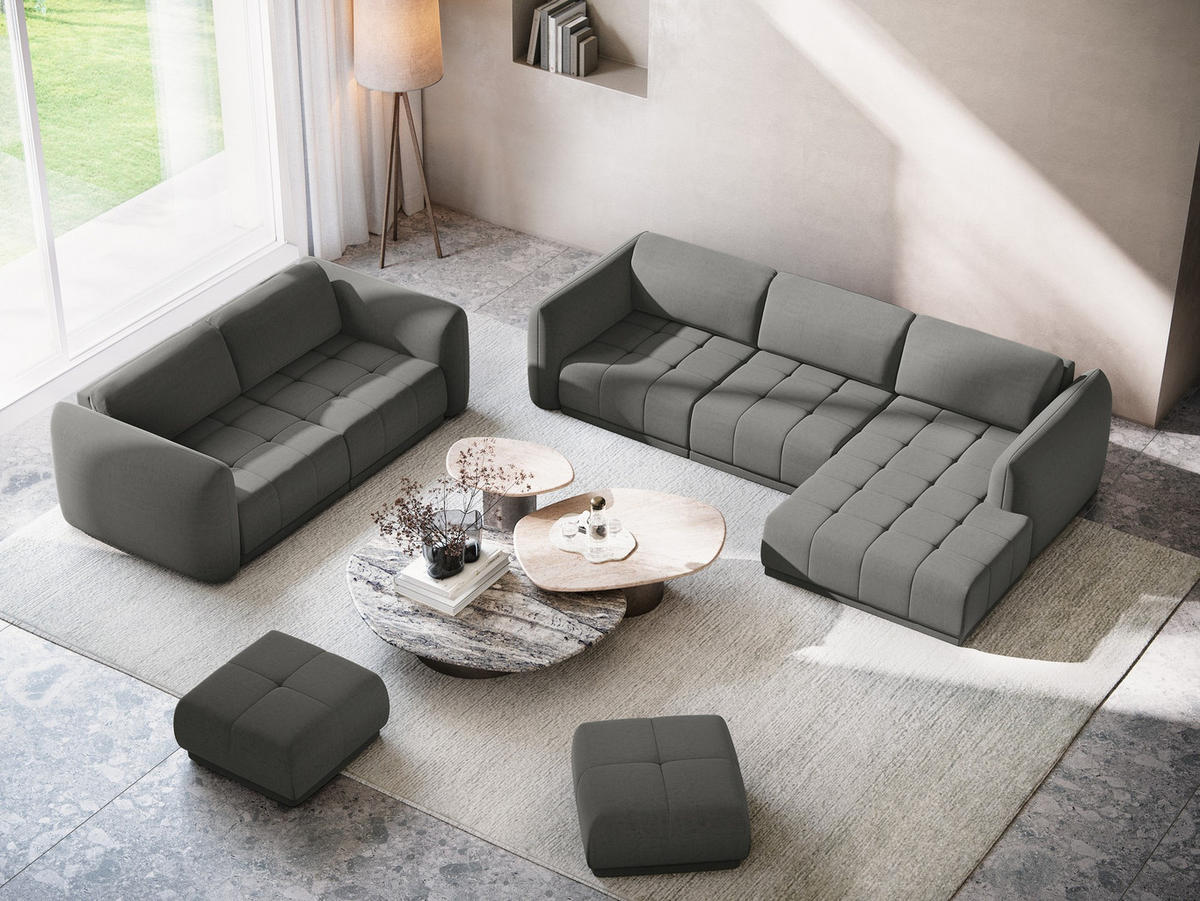 WOHNLANDSCHAFT Samt Stoff Grau - Dunkelgrau/Schwarz, Kunststoff/Textil (370/74/170cm) - Makamii