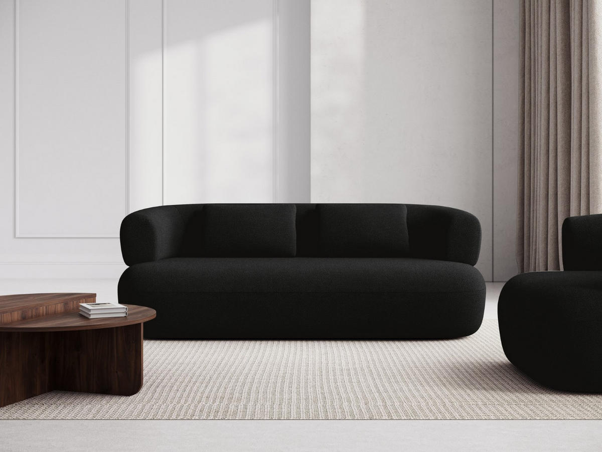 SOFA Jenny aus Boucle schwarz 3 Sitzplätze - Schwarz, Textil (90/73/178cm) - Micadoni
