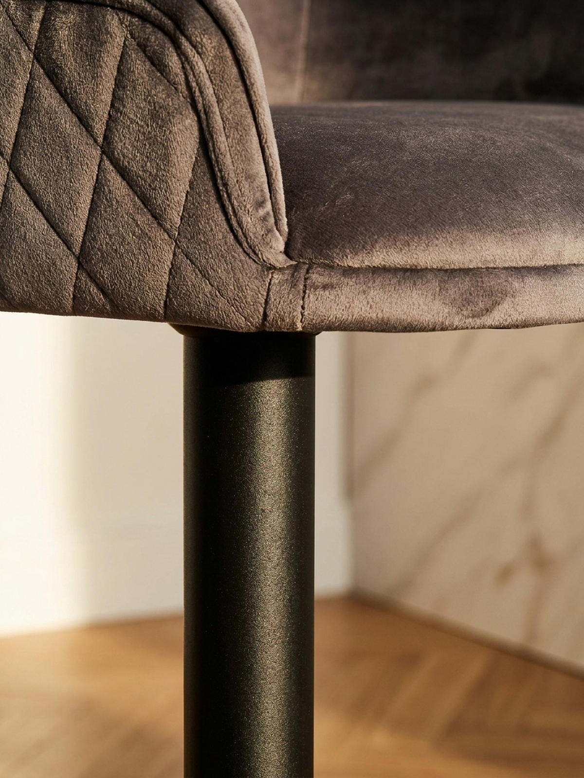 BARHOCKER Samt Lehne Höhenverstellbar Trompetenfuß Armlehne Gepolstert, Grau 45x45x106 cm - Schwarz/Grau, Textil/Metall (45/106/45cm) - KADIMA DESIGN