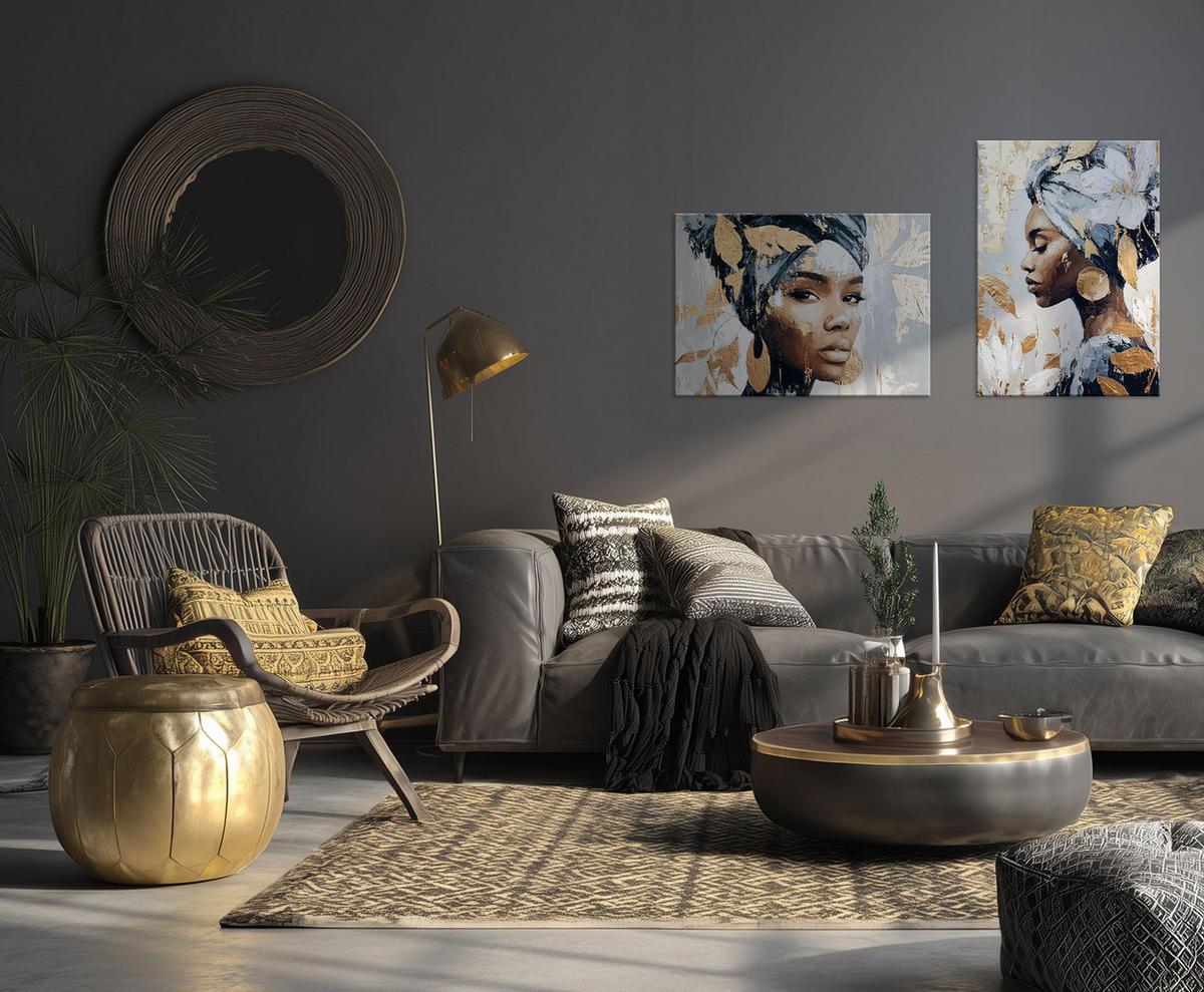 LEINWANDBILD 50x70 cm Frau gold Bild Wohnzimmer - Beige, Textil (50/70cm) - artissimo