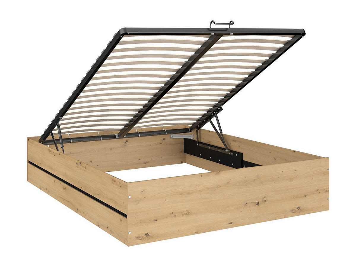 BETT mit Bettkasten - 2 Personen - holz - schwarz, naturfarben hell Ludaro - Schwarz/Naturfarben, Holz (160/200cm) - Vente-Unique