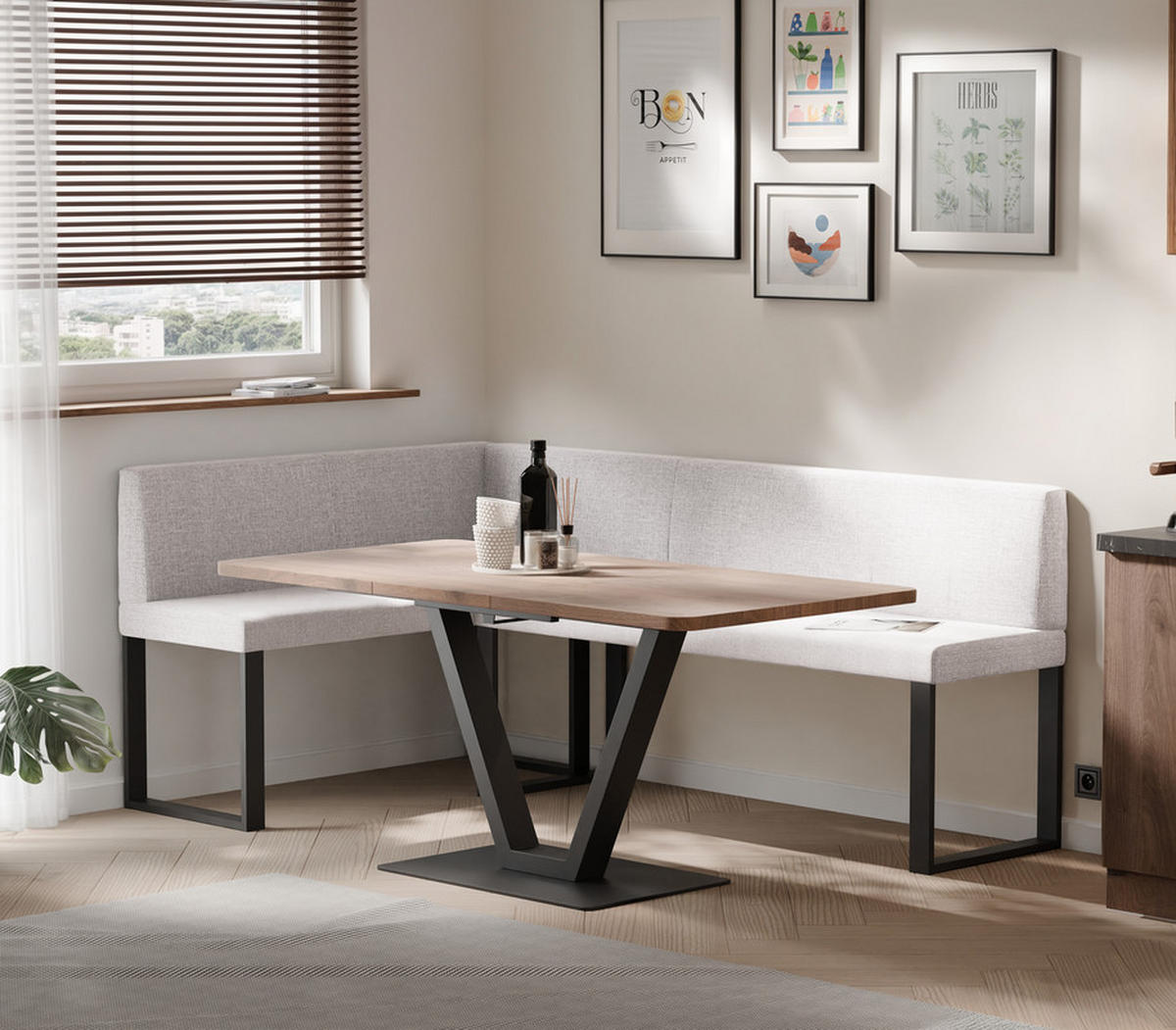 ECKBANK links SANA U Webstoff glatt, 142/196 cm Beige - Beige, Textil/Metall (142/196cm) - Idohome