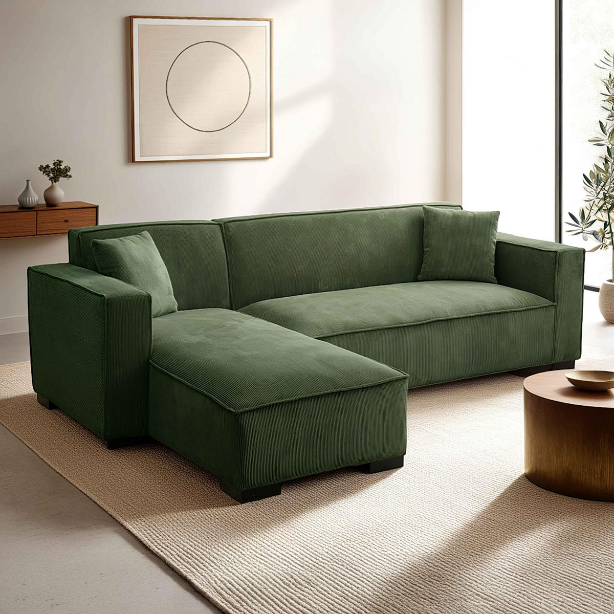 SOFA 3-Sitzer, Khakigrün - Grün, Textil (160/247cm) - Oviala