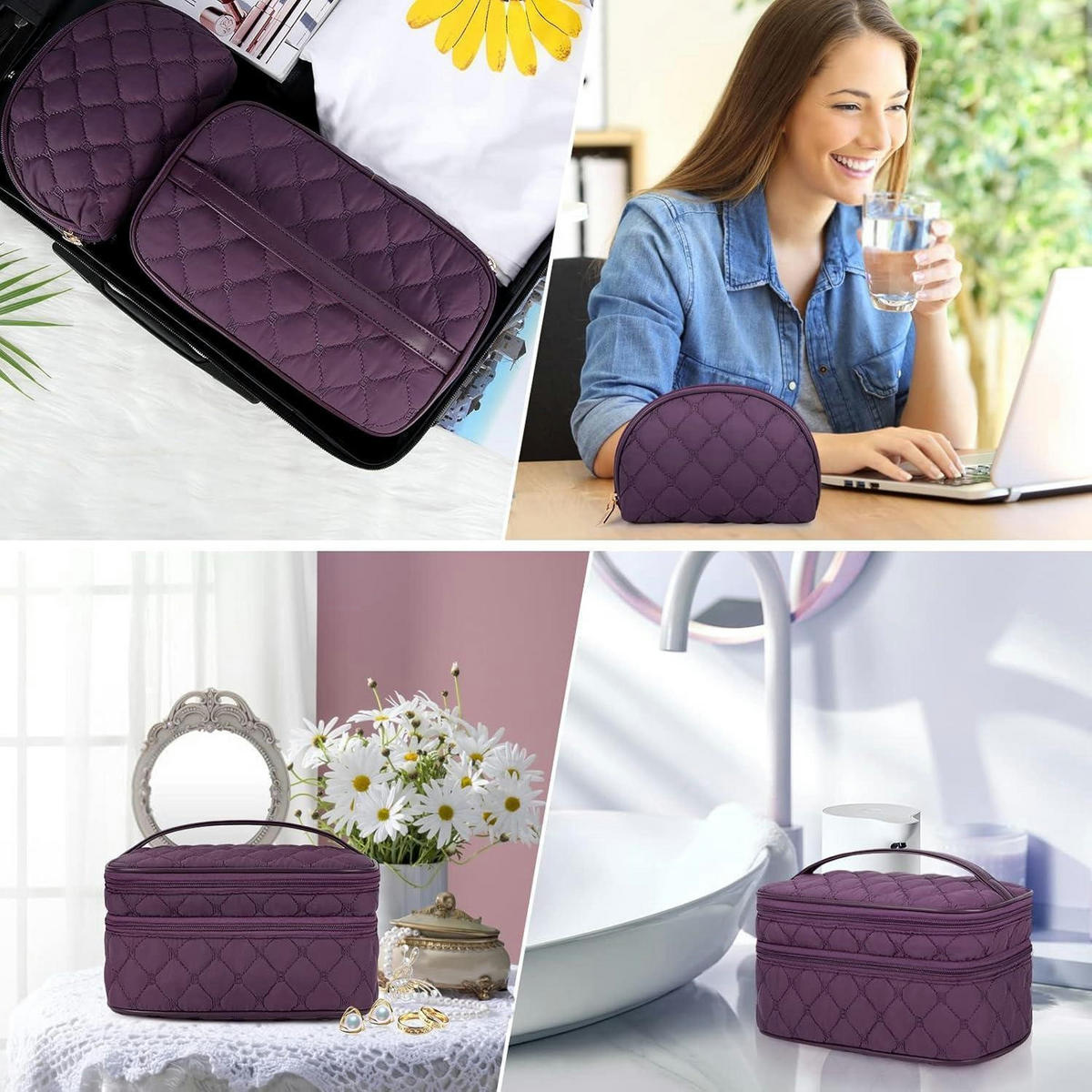 KULTURTASCHE 2-teiliges Set Violett - Lila, Textil (13/16/27cm)