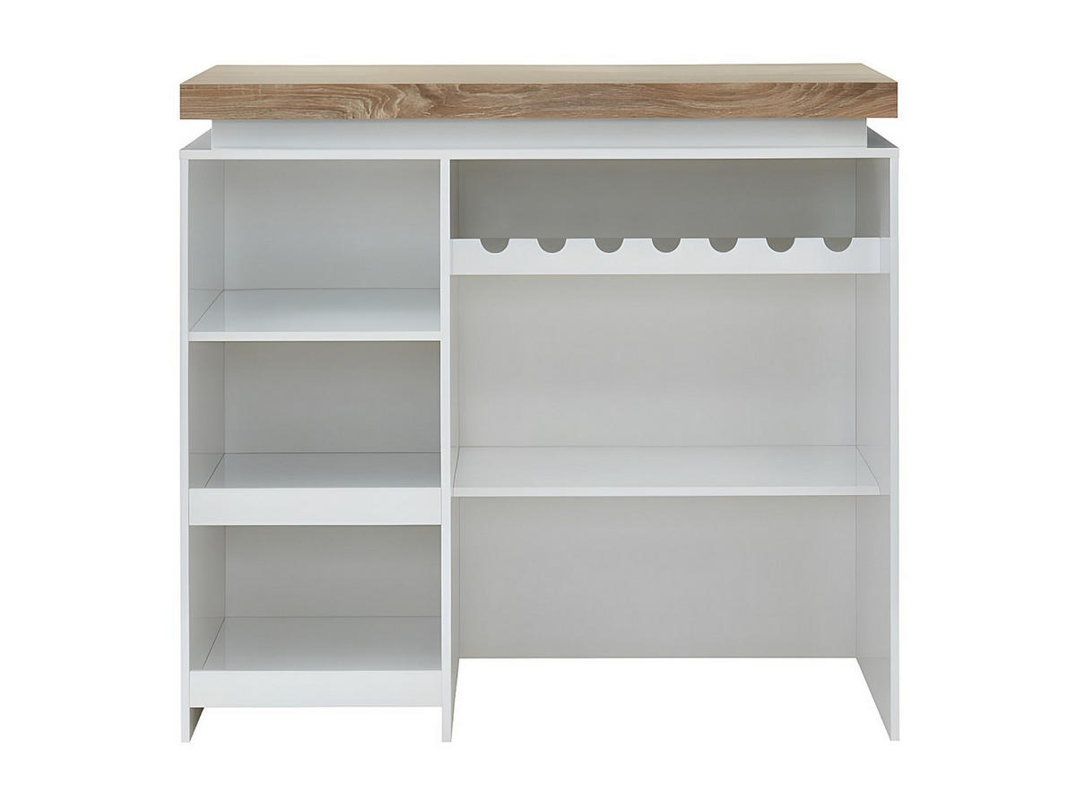 HAUSBAR mit LEDs - MDF lackiert - Weiß & Eichefarben - HALO II - Naturfarben, Holz (120/110.5/60cm) - Vente-Unique