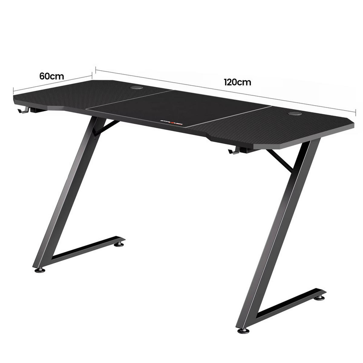 GAMINGTISCH 120/60/74 cm Kohlefaser Oberfläche Schwarz PC Tisch - Schwarz, Metall (60/1210/74cm) - Kaket