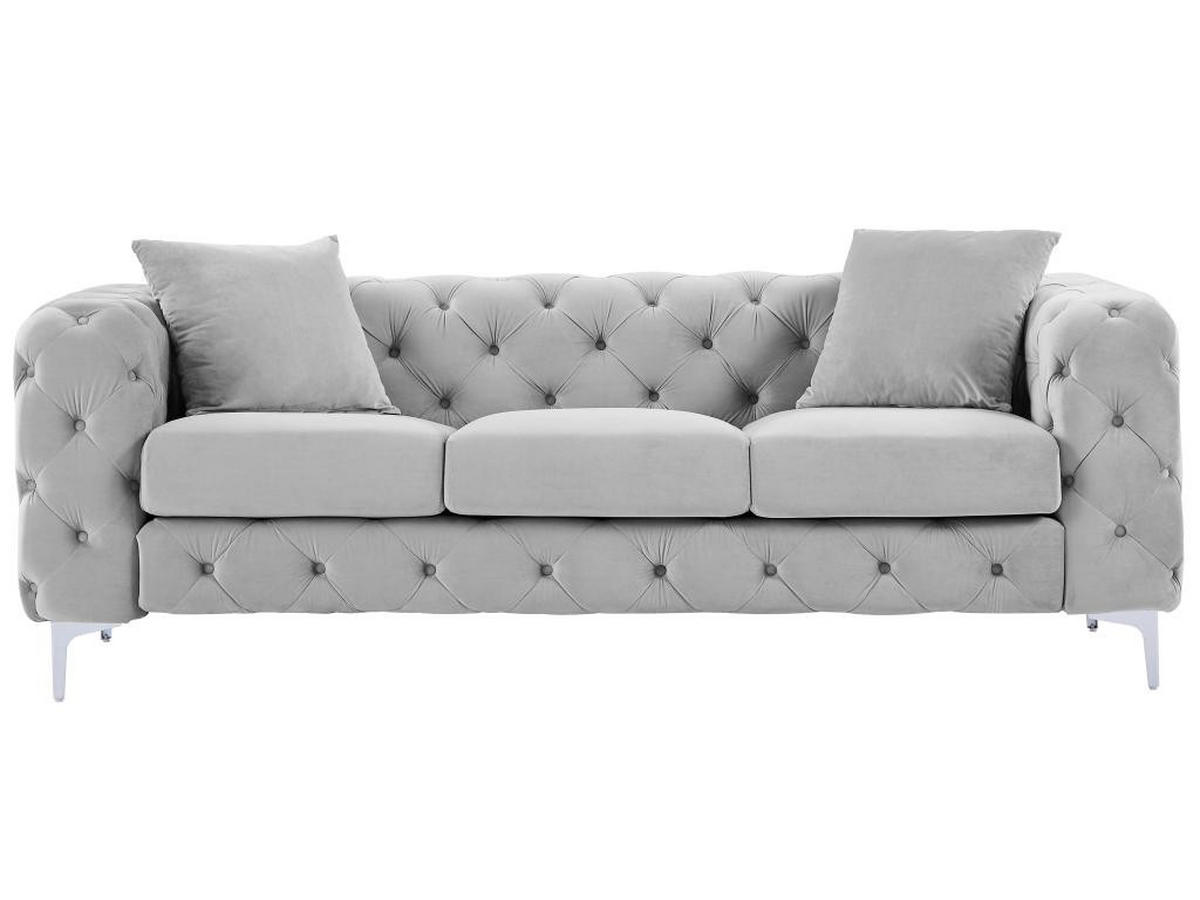 CHESTERFIELD-SOFA 3-Sitzer - Hellgrau - Samt - EDWINA - Hellgrau, Textil (91/76/220cm) - Vente-Unique